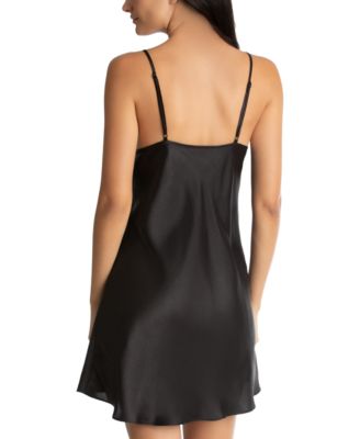 Lace-Trim Solid Satin Chemise Nightgown