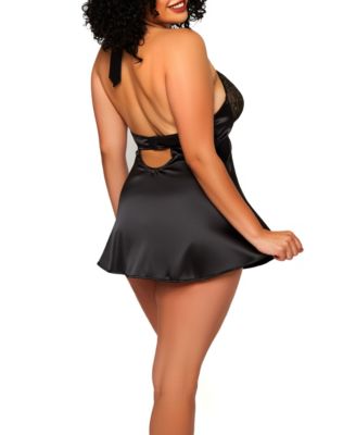 Plus Size Roseanne Silky Babydoll Chemise 2pc Lingerie Set
