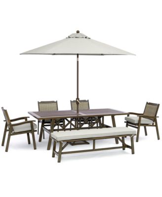 Agio - Kathan Outdoor Aluminum 6-Pc Dining Set (84" x 42 Rectangle Dining Table, 4 Dining Chairs, 1 Bench) with Sunbrella&reg; Cushions