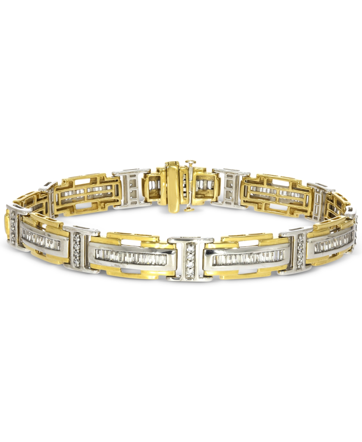 Men's Diamond Baguette & Round Link Bracelet (2-1/2 ct. t.w.) in 10k Two-Tone Gold - Gold