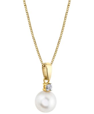 Cultured Freshwater Pearl (7-1/2mm) & Diamond Accent 18" Pendant Necklace in 14k Gold