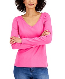 Cotton Long-Sleeve V-Neck T-Shirt, Created for Macy's