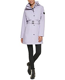 Women's Petite Hooded Belted Raincoat