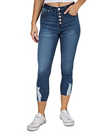 Juniors' High Rise Button Fly Cropped Skinny Jeans