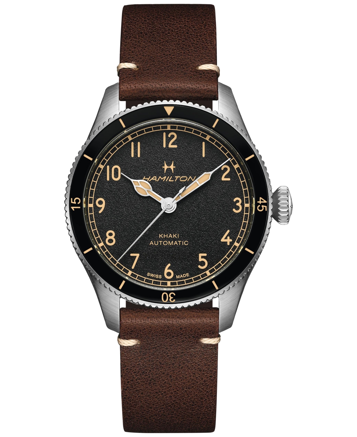 Men's Khaki Aviation Pioneer Automatic Brown Leather Strap Watch 38mm - Brown