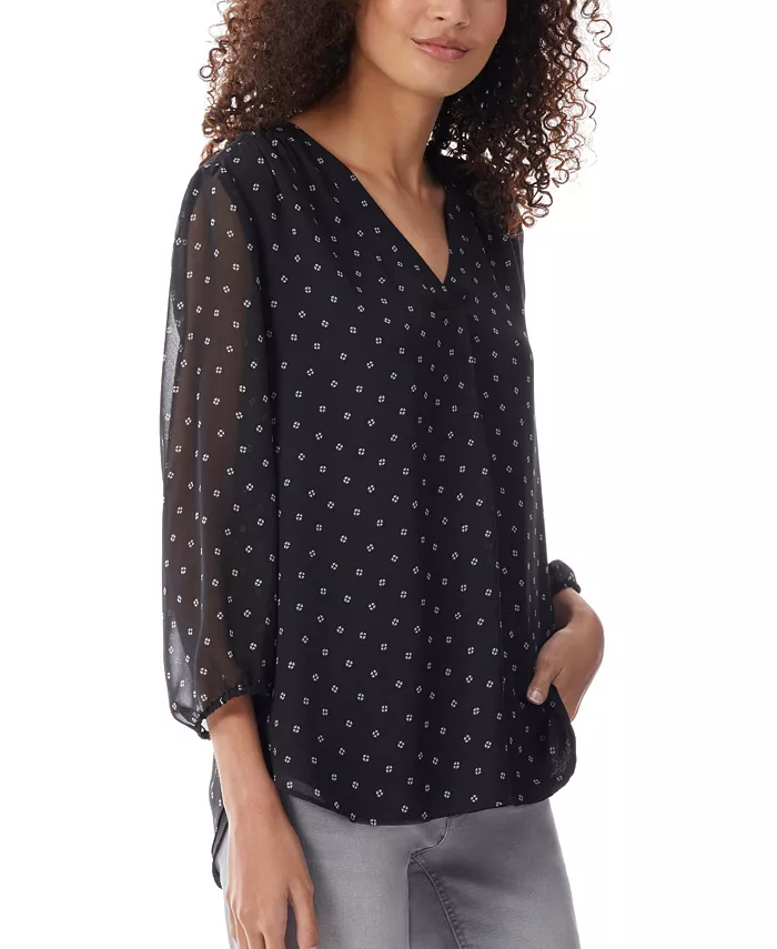 Women's V-Neck Pleat Front 3/4 Sleeve Tunic - thumbnail 3