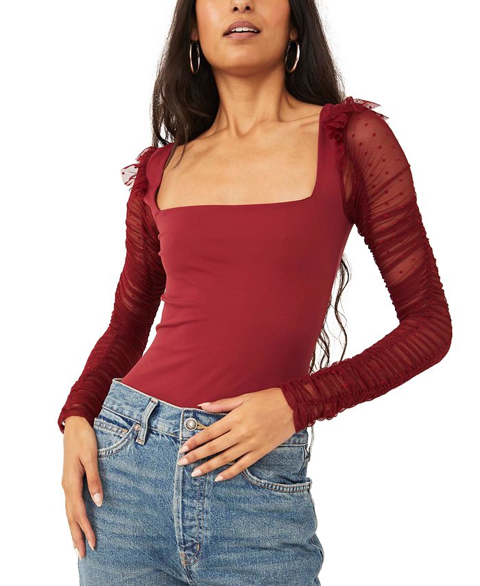 Free People Ruched-Sleeve Bodysuit - Macy's