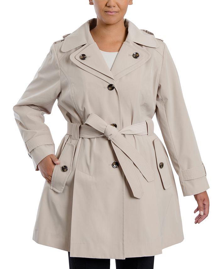 London Fog Women's Plus Size Hooded Belted Water-Resistant Coat - Macy's