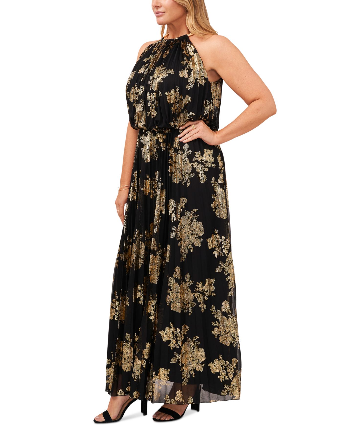 Женское платье MSK Plus Size Floral-Print, цвет: Чёрный золотой — фото 3