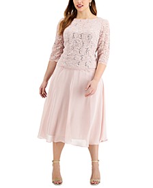 Plus Size Sequined Lace A-Line Dress