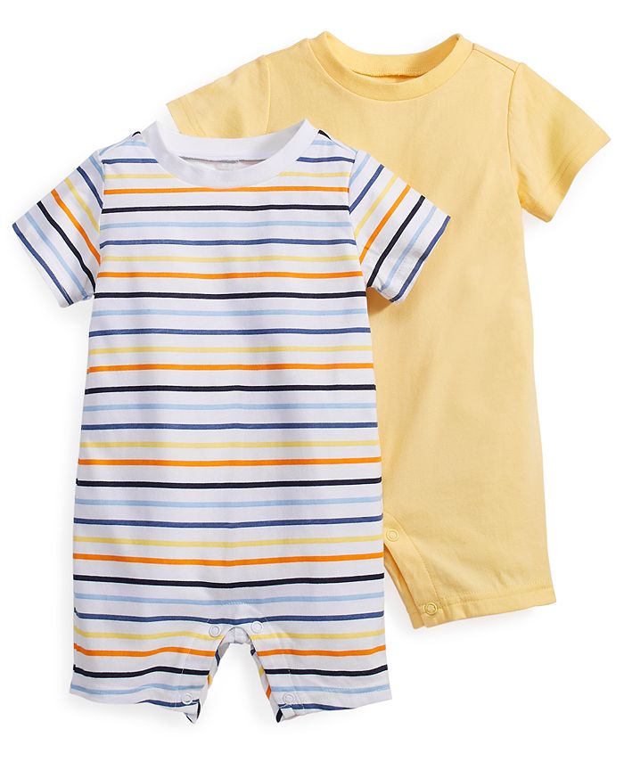 First Impressions Baby Boys Patterned and Solid Rompers, Pack of 2 ...