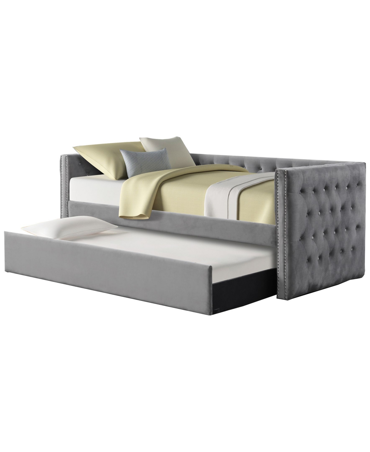 Best Master Furniture Nikora Tufted Daybed With Trundle, 86" In Gray