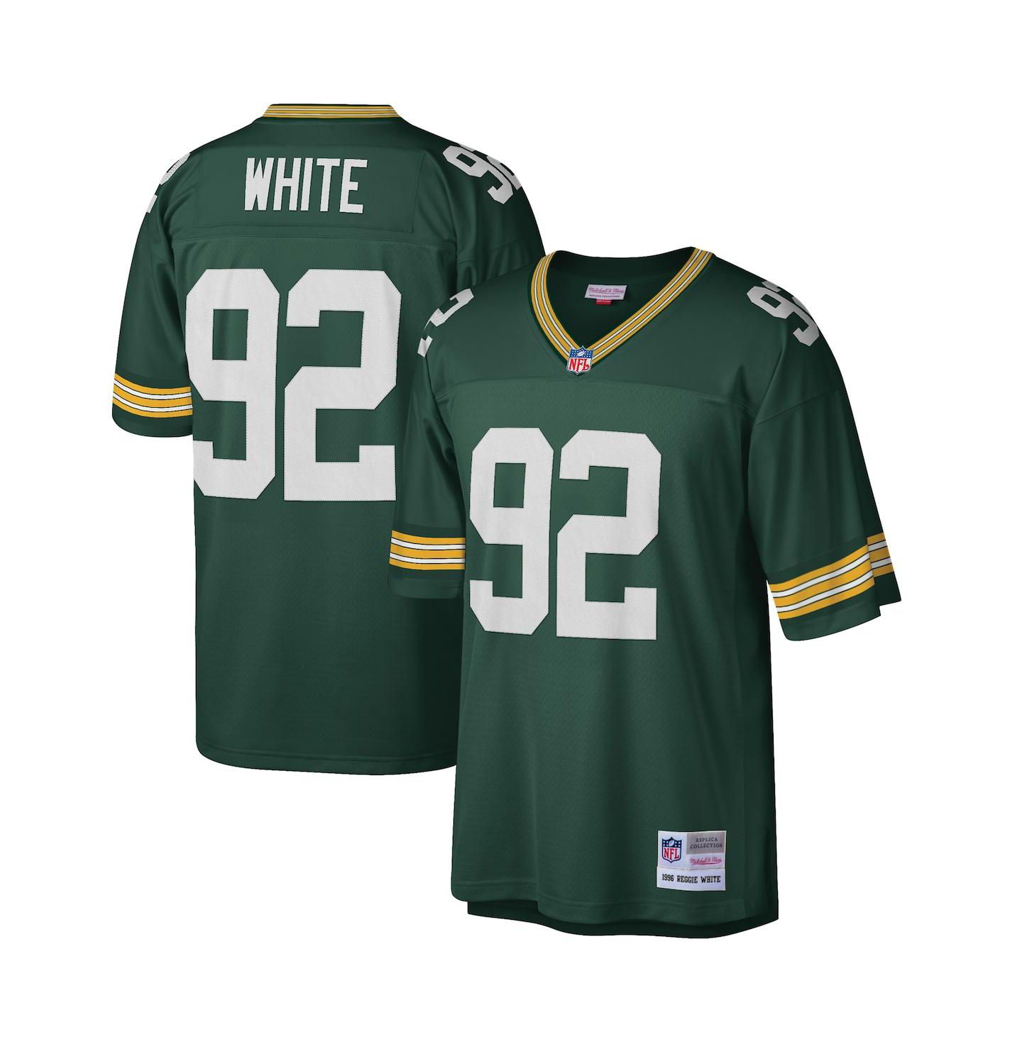 Мужской топ Mitchell & Ness Reggie White Green Green Bay Packers Big and Tall 1996 Retired Player Replica Jersey — фото 1