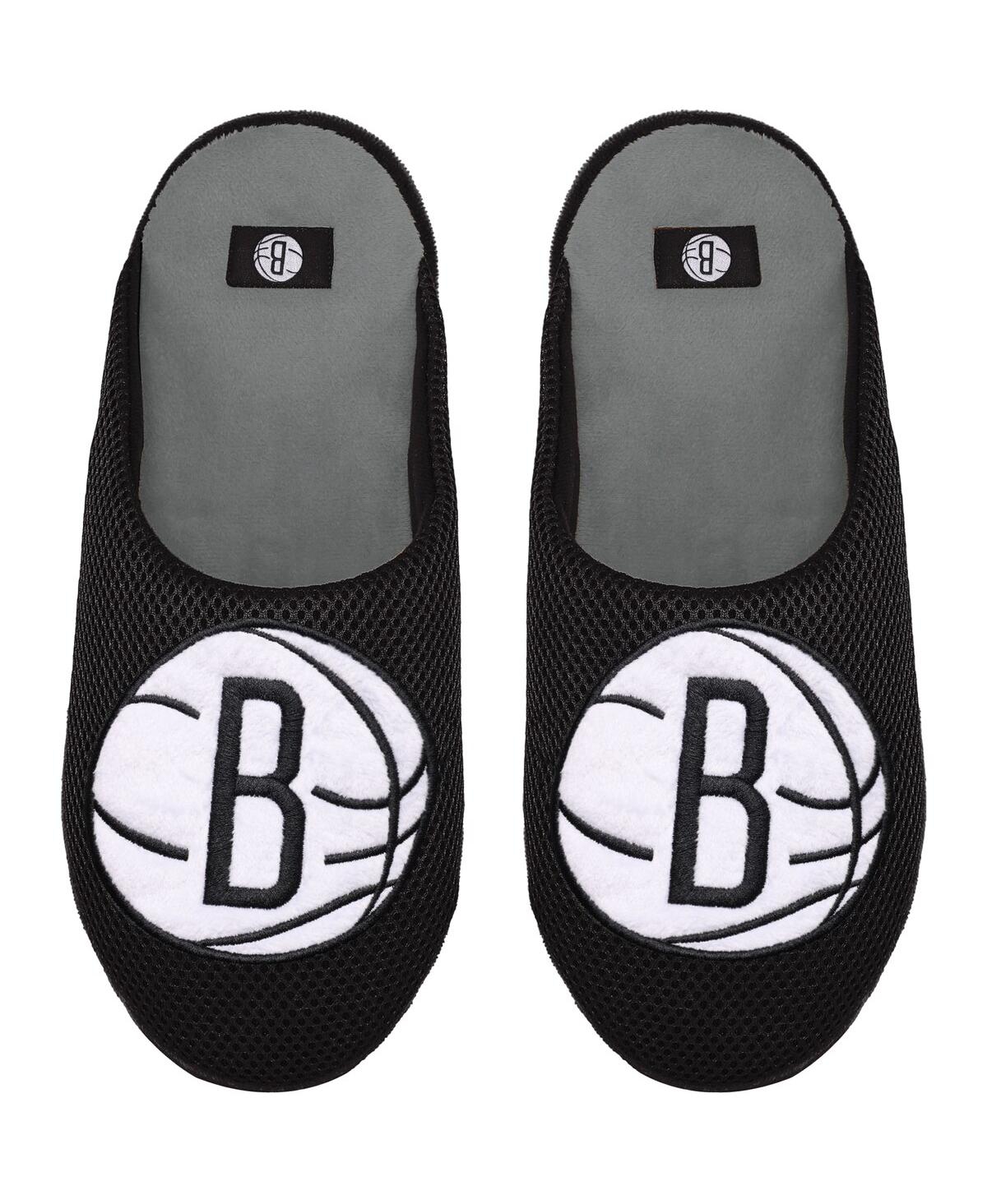 Men's Brooklyn Nets Big Logo Colorblock Mesh Slippers - Black