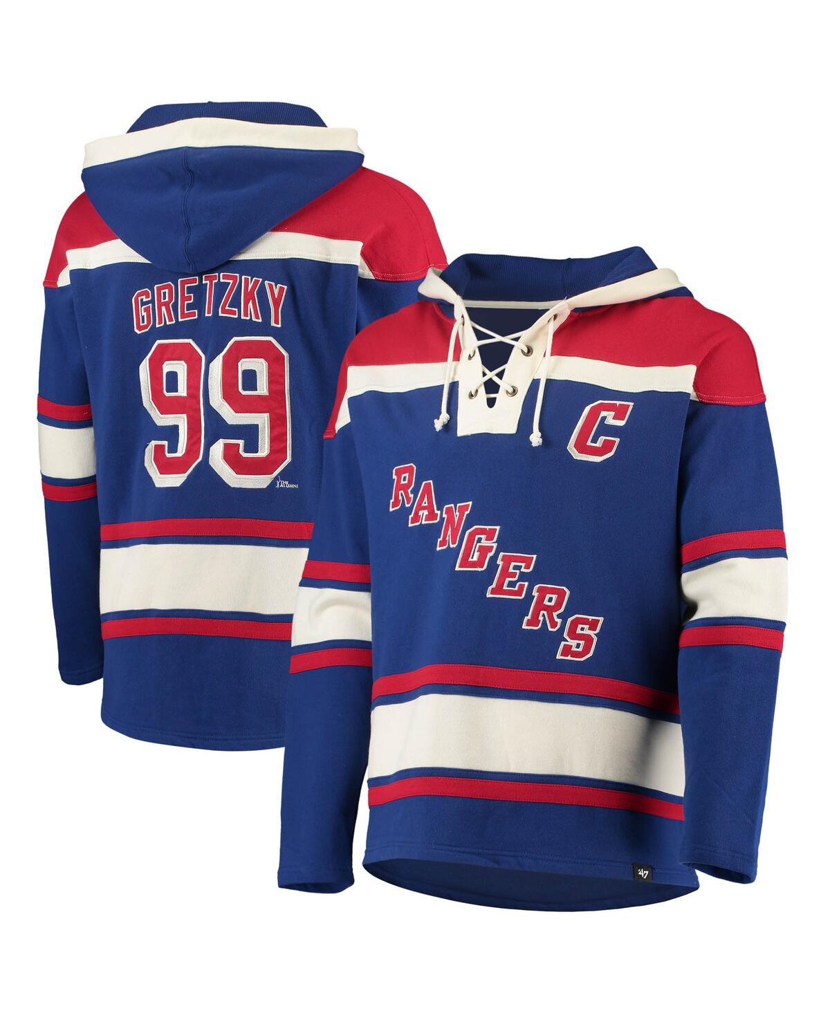 47 Brand Men's Wayne Gretzky Blue New York Rangers Retired Player Name And Number Lacer Pullover Hoodie