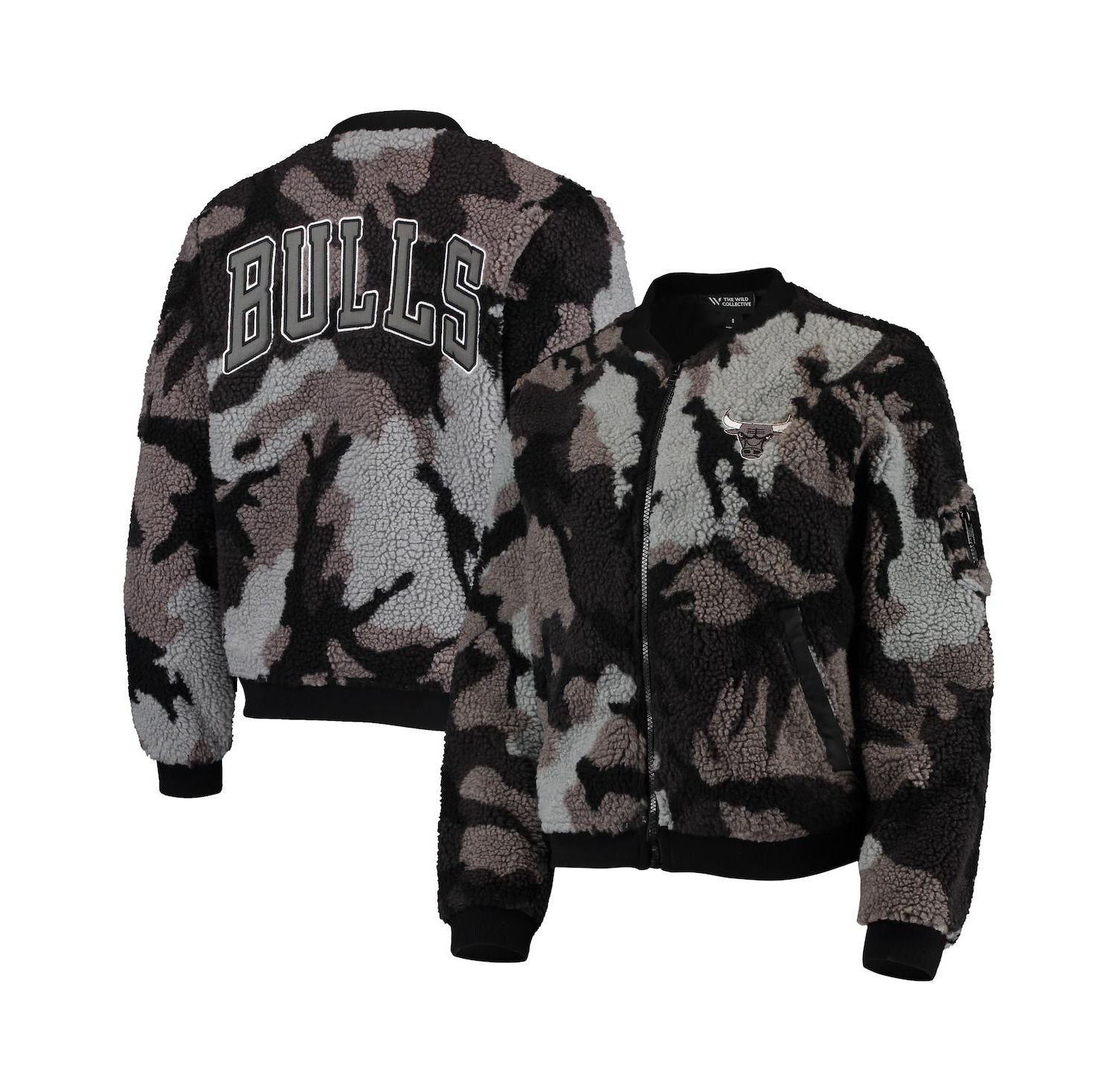Women's Black Chicago Bulls Camo Sherpa Full-Zip Bomber Jacket