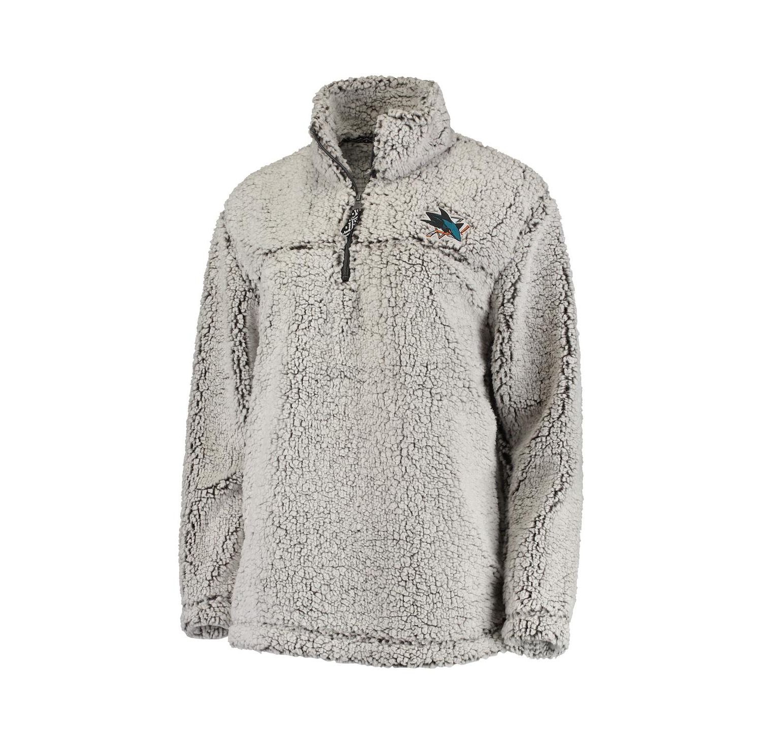 Women's Gray San Jose Sharks Sherpa Quarter-Zip Pullover Jacket
