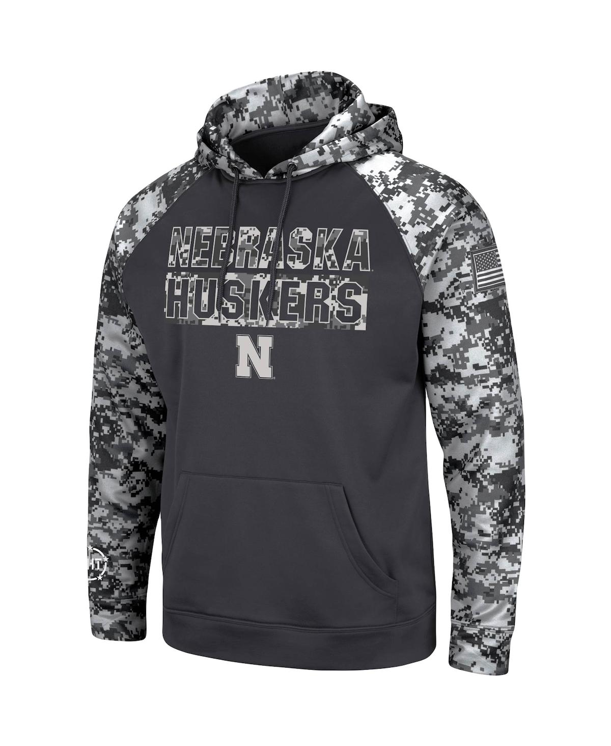 Men'sNebraska Huskers Oht Military-Inspired Appreciation Digital Camo Pullover Hoodie - Charcoal