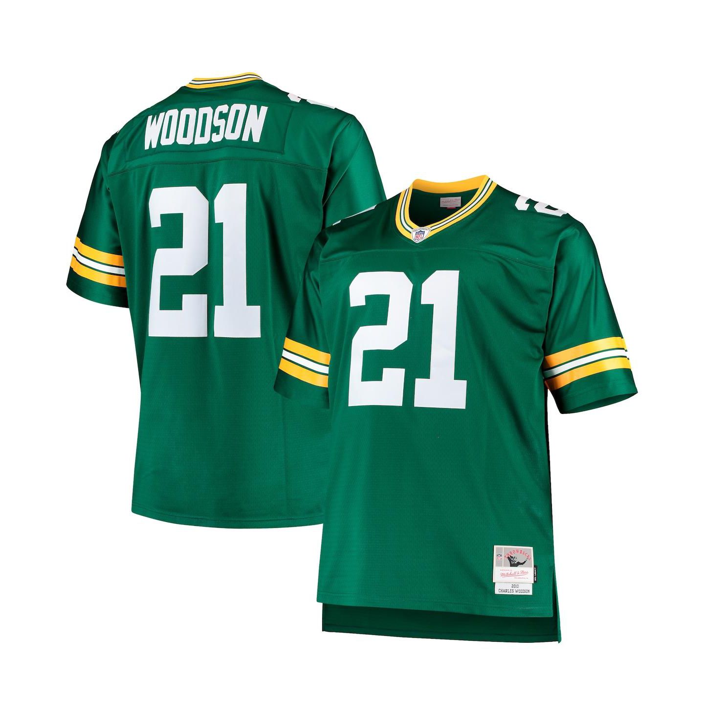 Мужской топ Mitchell & Ness Charles Woodson Green Green Bay Packers Big and Tall 2010 Retired Player Replica Jersey — фото 4