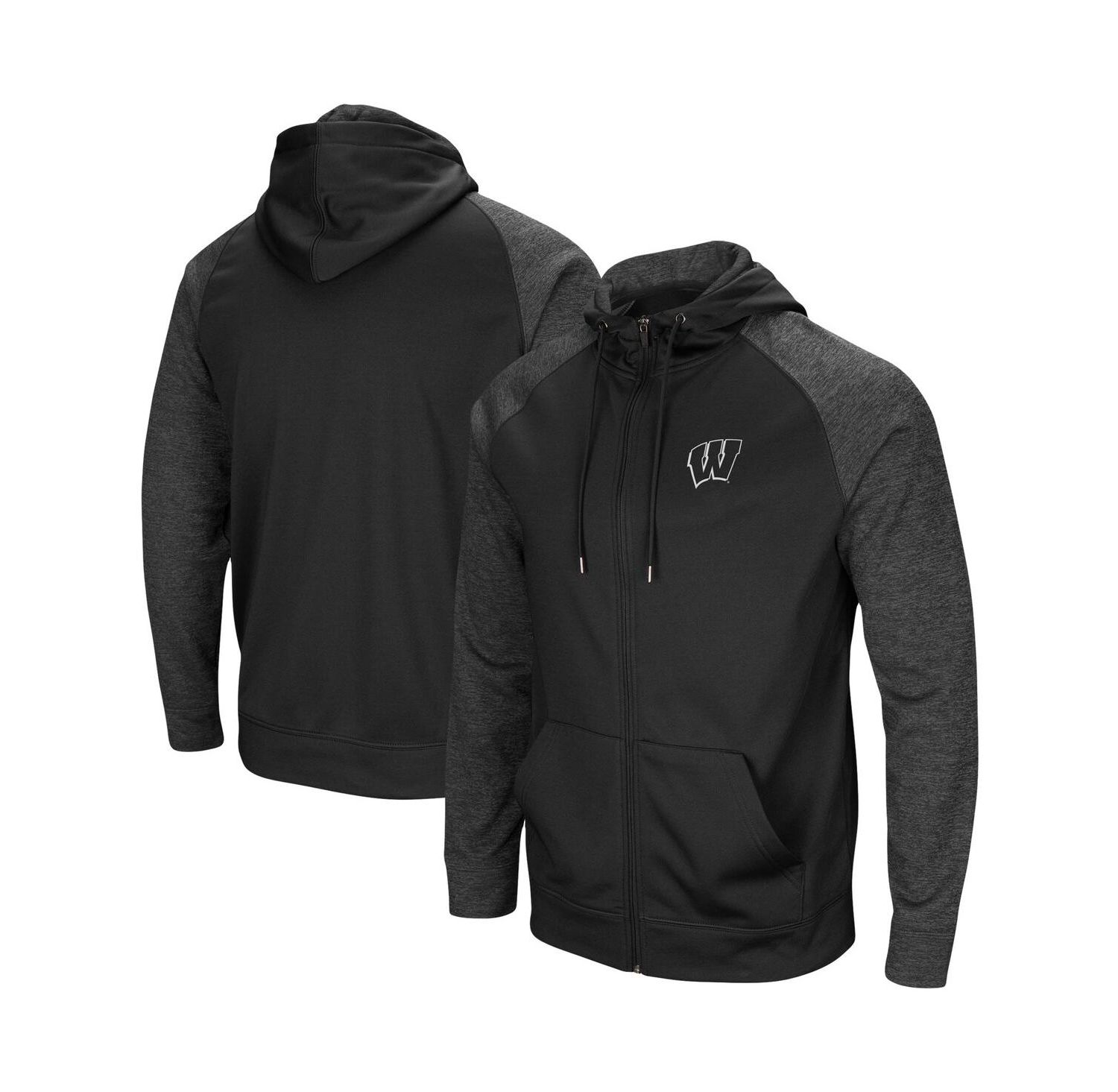 Men's Black Wisconsin Badgers Big and Tall Blackout Raglan Full-Zip Hoodie