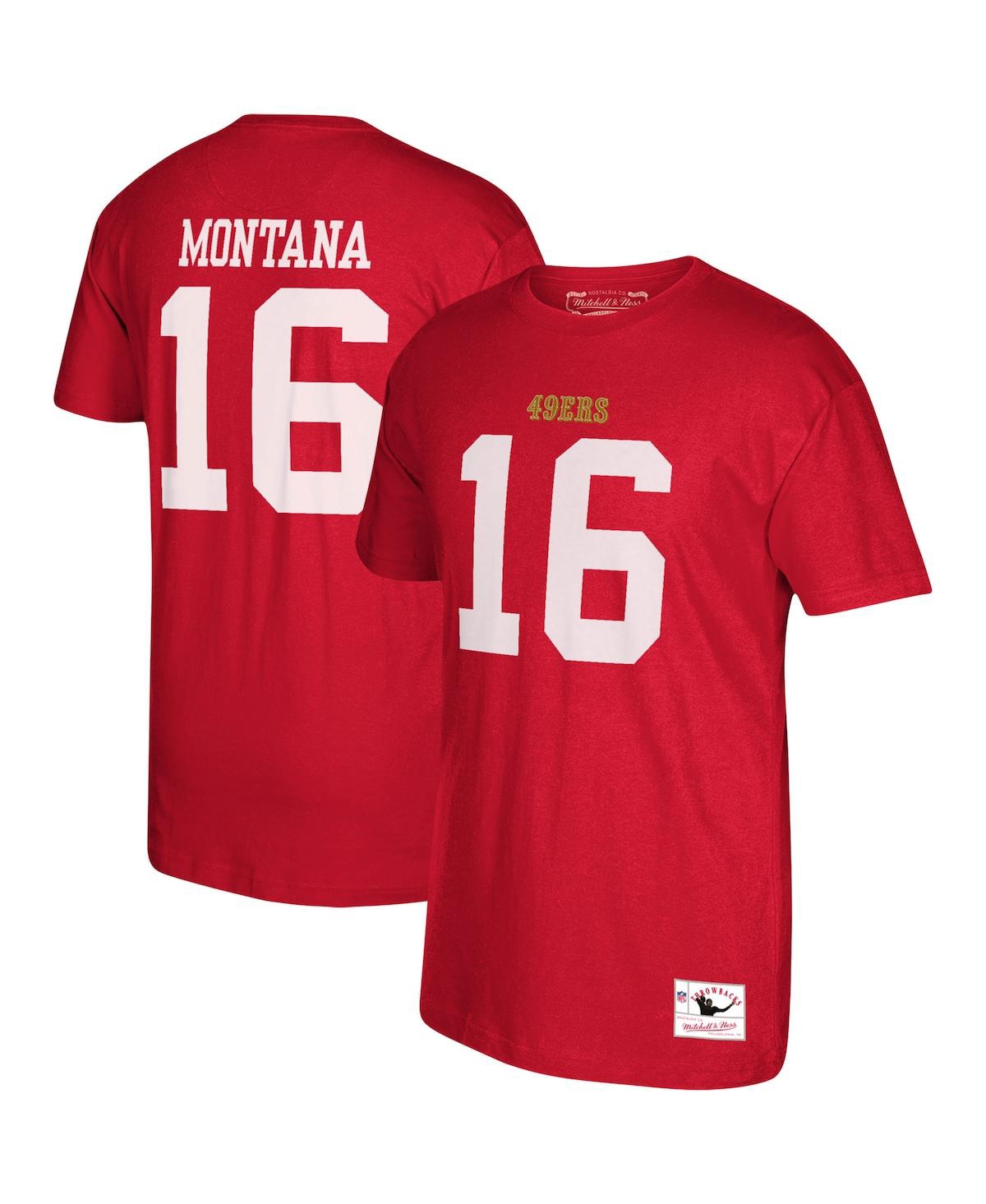 Men's Joe MontanaSan Francisco 49Ers Retired Player Logo Name and Number T-shirt - Scarlet