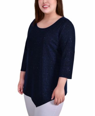 Plus Size 3/4 Sleeve Iridescent Bar Back Top