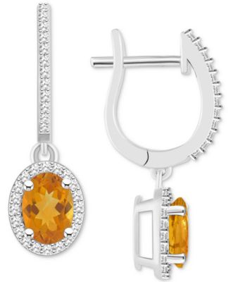 Rhodolite Garnet (1-7/8 ct. t.w.) & Diamond (1/3 ct. t.w.) Leverback Drop Earrings in Sterling Silver (Also in Citrine, Blue Topaz, Amethyst, Peridot, & Opal)