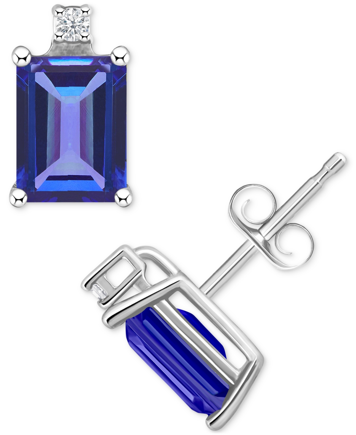 (1-1/5 ct. t.w.) & Diamond Accent Stud Earrings in 14k White Gold (Also in Emerald, Sapphire & Ruby) - Tanzanite