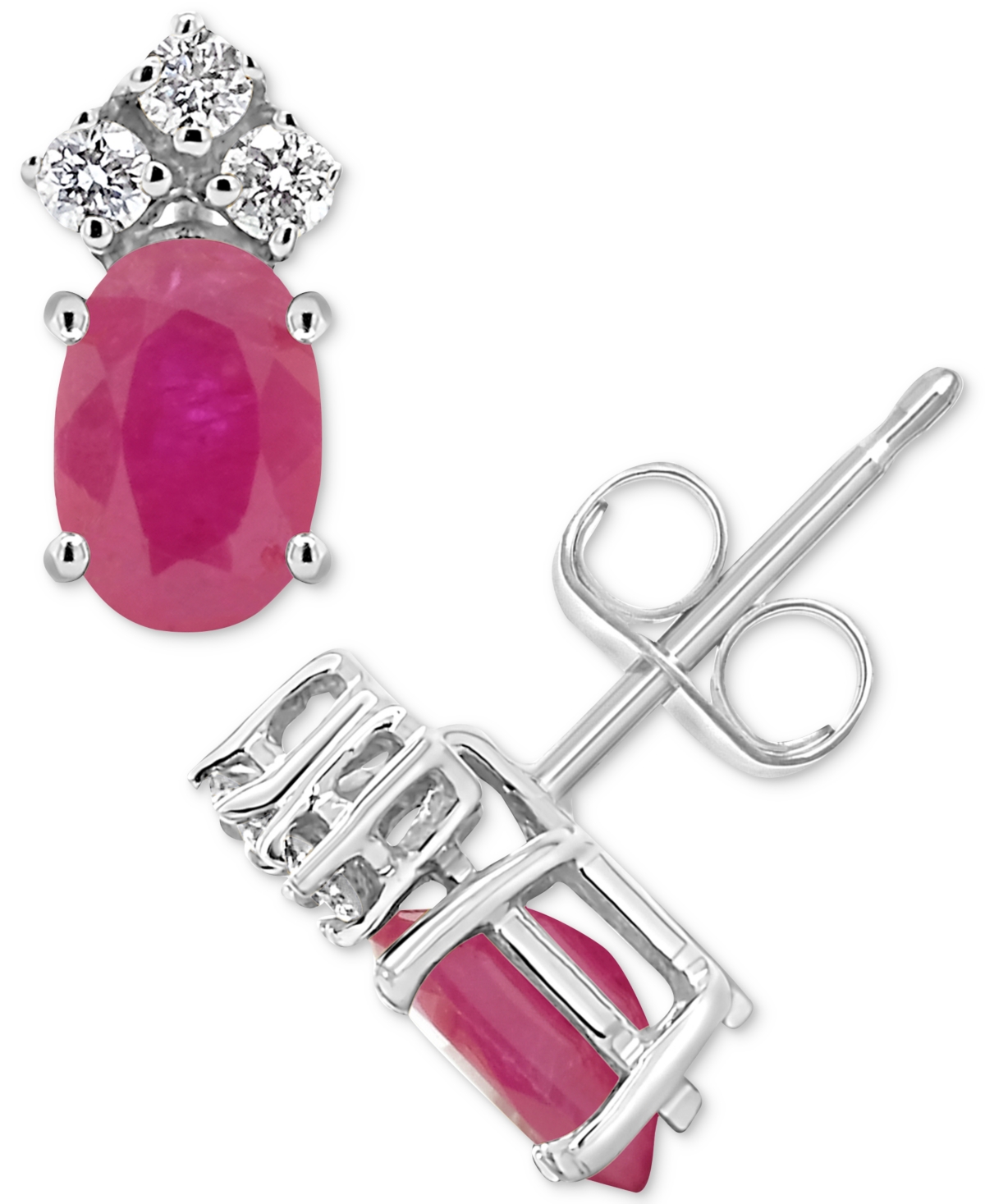 Sapphire (1-1/5 ct. t.w.) & Diamond (1/8 ct. t.w.) Crown Stud Earrings in 14k White Gold (Also in Emerald & Ruby)