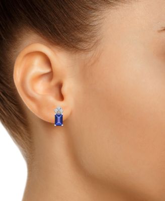 Ruby (1-3/8 ct. t.w.) & Diamond (1/8 ct. t.w.) Crown Stud Earrings in 14k White Gold (Also in Emerald & Tanzanite)