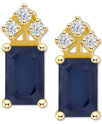 Macy's - Sapphire (1-3/8 ct. t.w.) & Diamond (1/8 ct. t.w.) Crown Stud Earrings in 14k Gold or 14k White Gold