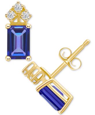 Macy's - Emerald (1-1/8 ct. t.w.) & Diamond (1/8 ct. t.w.) Crown Stud Earrings in 14k Gold (Also in Ruby & Tanzanite)