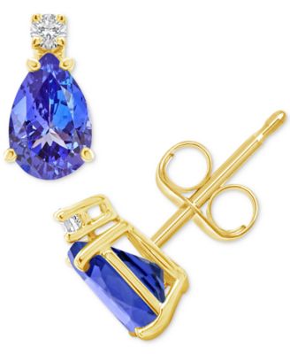 Sapphire (1 ct. t.w.) & Diamond Accent Stud Earrings in 14k Gold (Also in Emerald, Ruby, & Tanzanite)