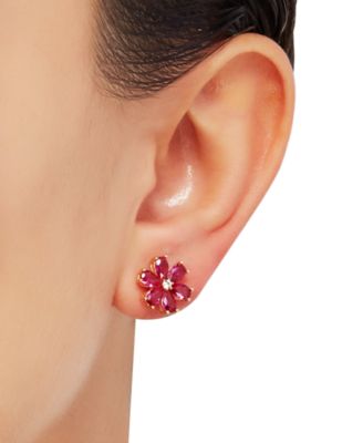 Lab-Grown Ruby (5-1/3 ct. t.w.) & White Sapphire (1/8 ct. t.w.) Flower 18" Pendant Necklace in 18k Gold-Plated Sterling Silver