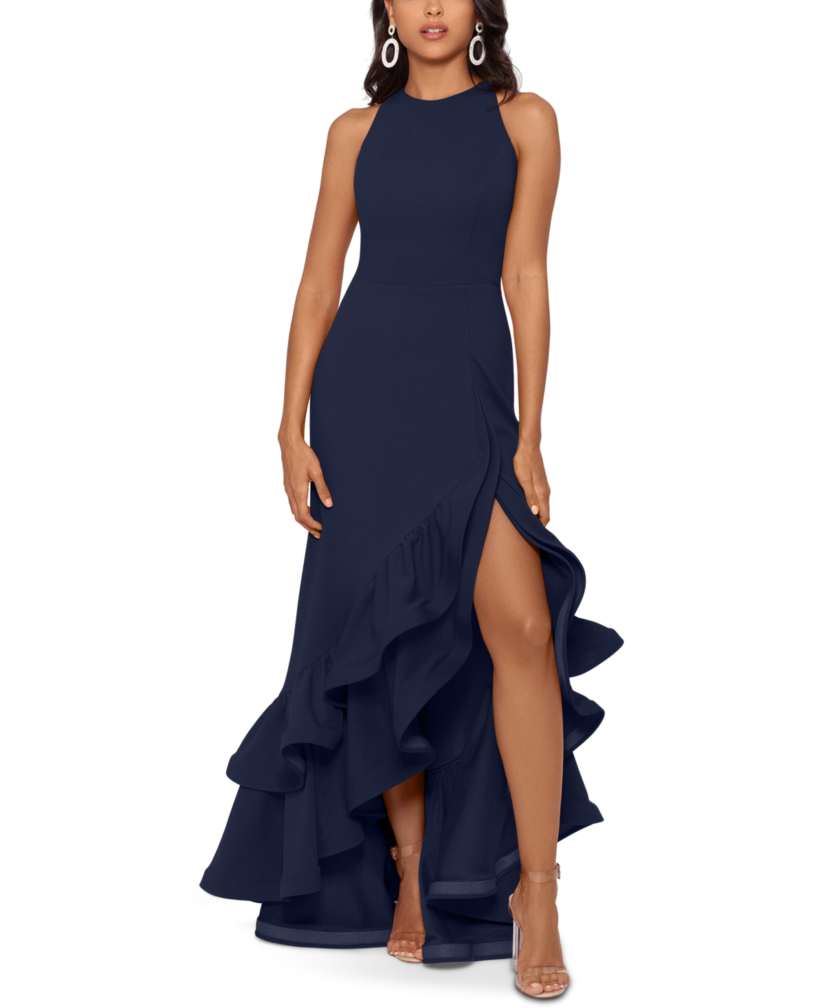 Betsy & Adam Tiered Ruffles Scuba Crepe Gown