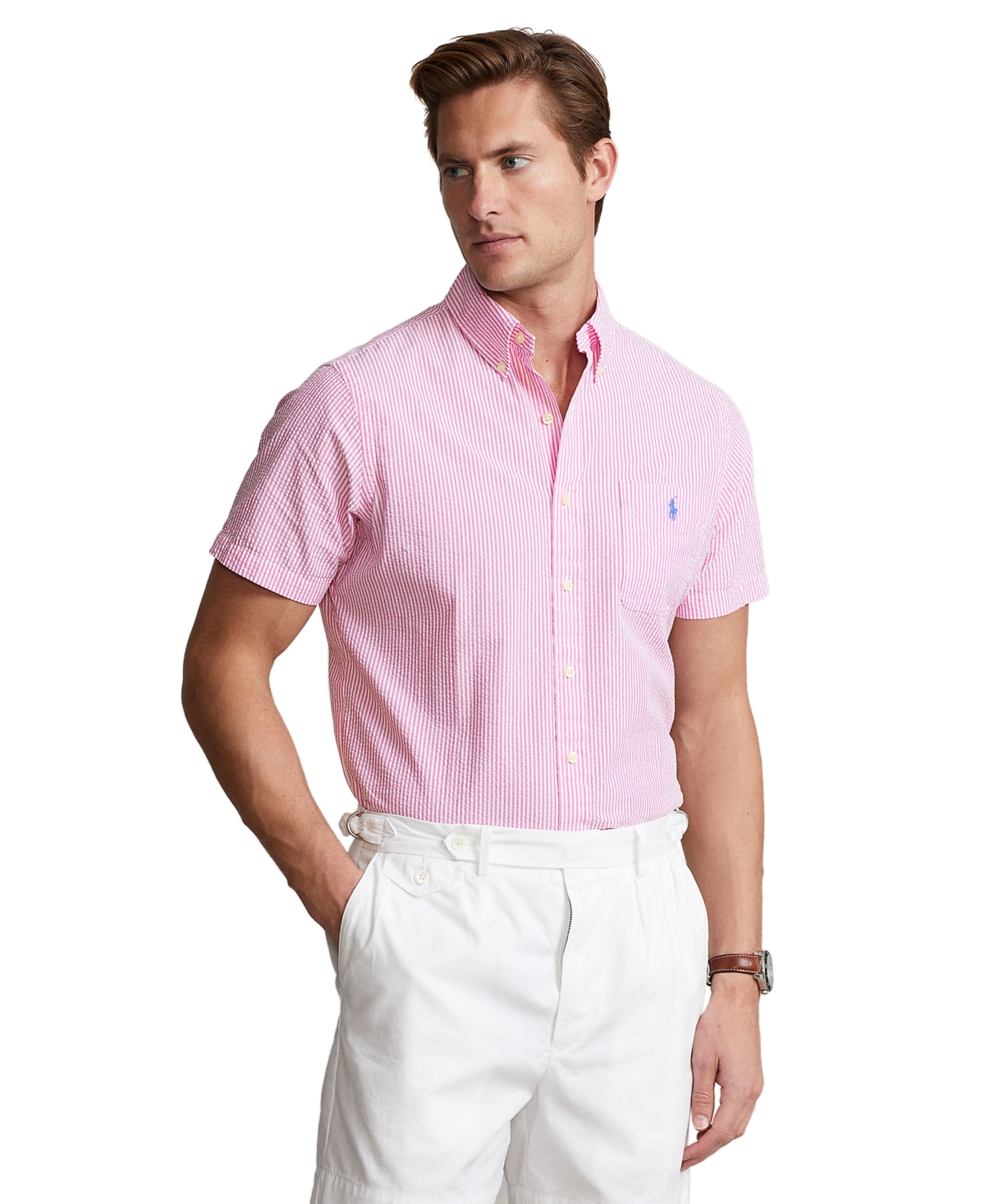 Shop Polo Ralph Lauren Men's Rl Prepster Classic-fit Seersucker Shirt In Rose,white
