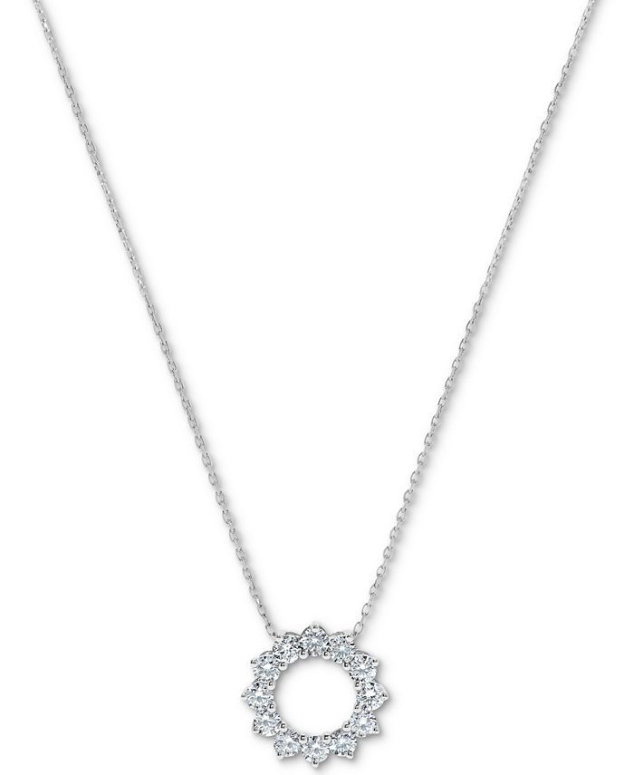 Macy's - Diamond Circle Pendant Necklace (1 ct. t.w.) in 14k White Gold, 16" + 2" extender