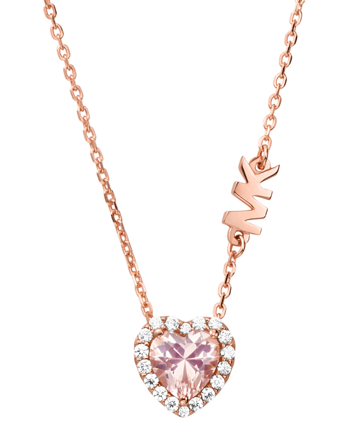 Michael Kors 14k Rose Gold-plated Sterling Silver Crystal Heart Halo Pendant Necklace, 16" + 2" Extender