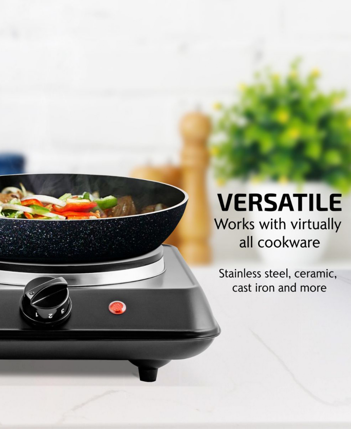 OventeCountertop Electric Double Burner with Adjustable Temperature Control