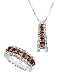 Chocolate Diamond & Nude Diamond Ladder Pendant Necklace & Ring Collection in 14k White Gold