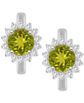 Rhodolite Garnet (2-1/5 ct. t.w.) & White Topaz (1/2 ct. t.w.) Halo Hoop Earrings in Sterling Silver (Also in Peridot, Blue Topaz, Amethyst & Citrine)