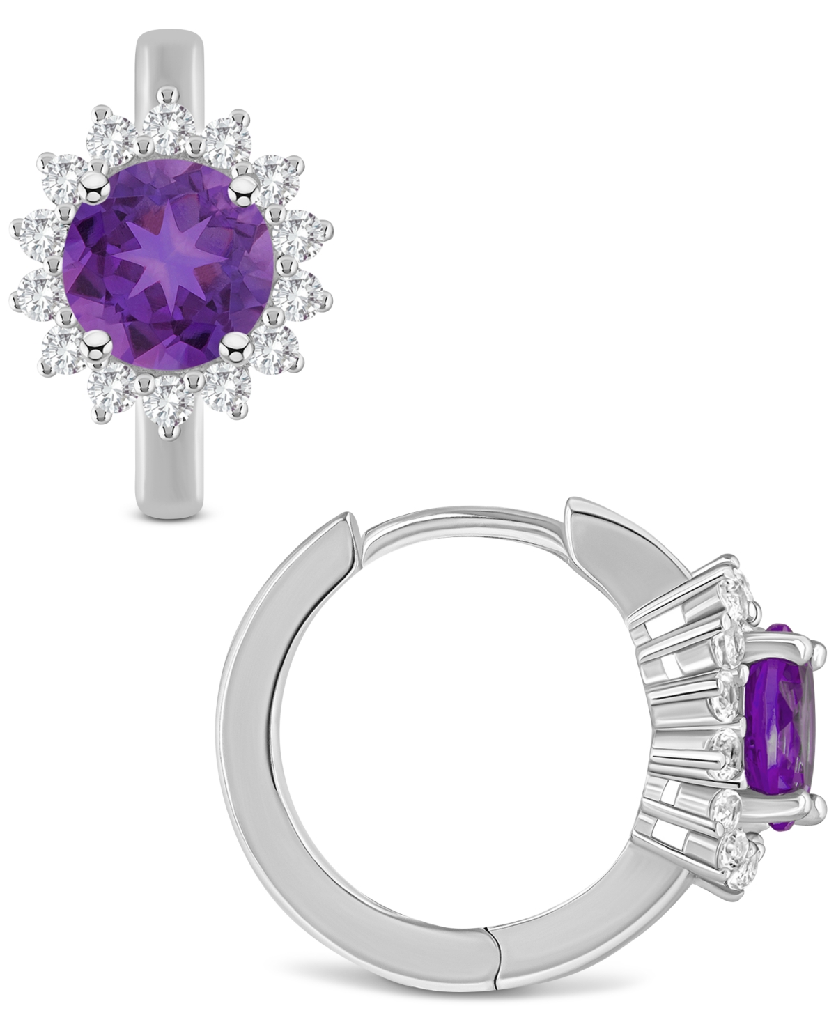 Macy's Rhodolite Garnet (2-1/5 Ct. T.w.) & White Topaz (1/2 Ct. T.w.) Halo Hoop Earrings In Sterling Silver In Amethyst