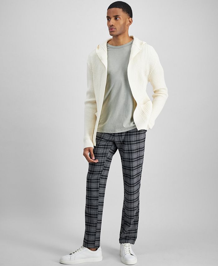 Men's chunky knit hooded cardigan top