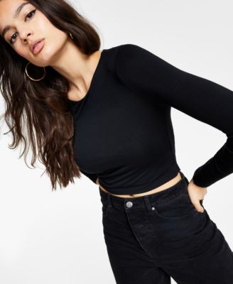 Bar III Bodycon Long-Sleeve Cropped Top, Created for Macy's - Macy's