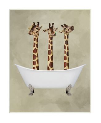 Natural Palette Three Giraffe Necks in a Claw Foot Bathtub Wall Plaque Art, 10" x 15"