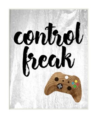 Control Freak Wood Texture Sign with Video Game Controller Wall Plaque Art, 10" x 15"