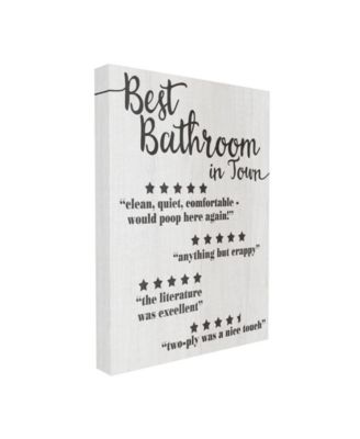 Five Star Bathroom Funny Word Black and White Textured Design Stretched Canvas Wall Art, 16" x 20"