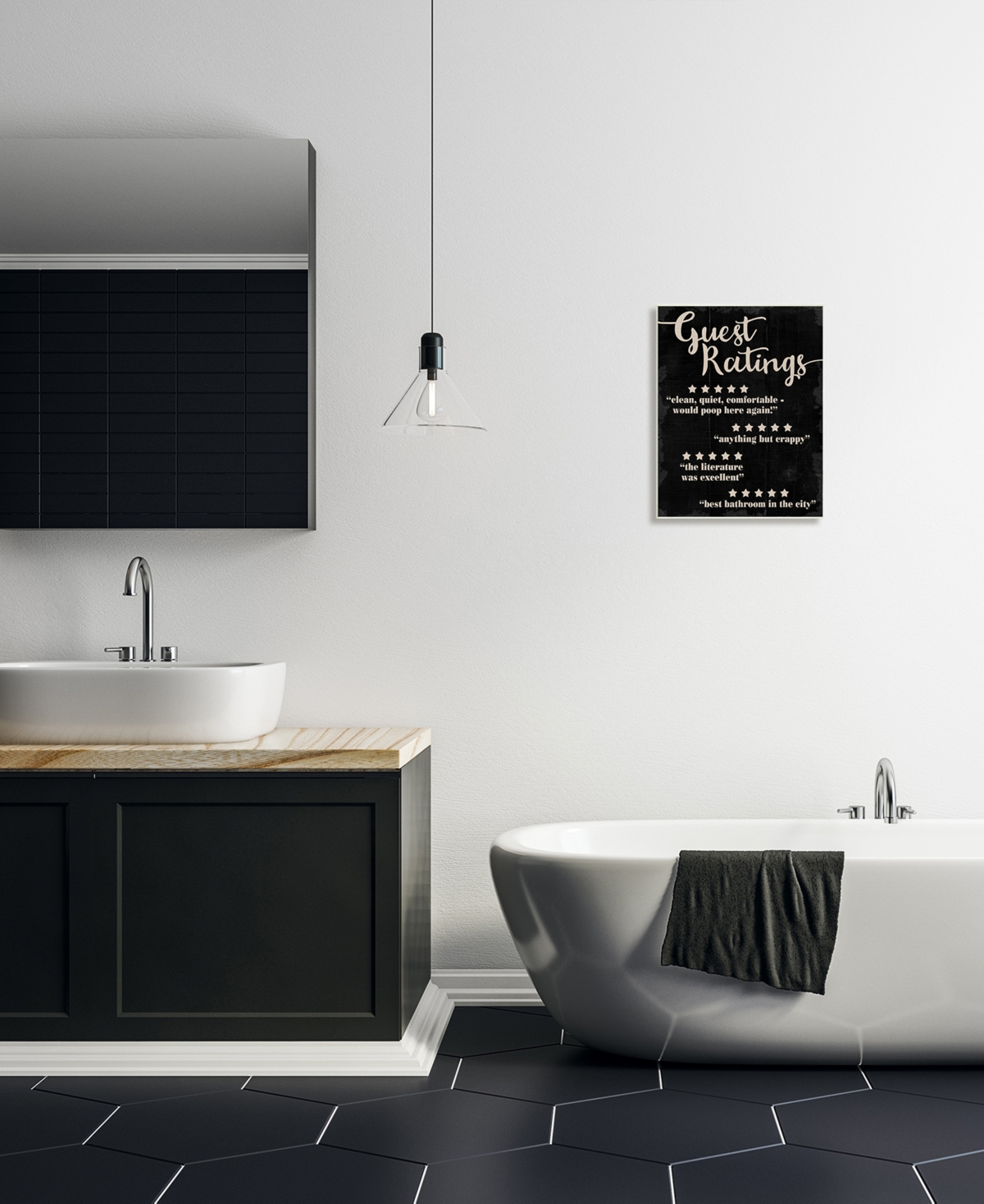 Stupell Industries Guest Rating Five Star Bathroom Black Funny Word Design Wall Plaque Art, 13