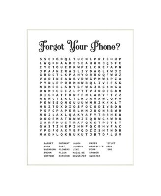 Phone Crossword Puzzle Bathroom Word Design Wall Plaque Art, 13" x 19"