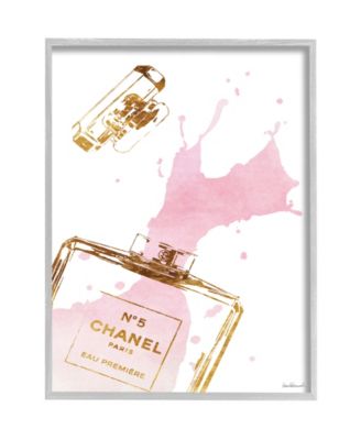 Glam Perfume Bottle Splash Pink Gold-Tone Gray Farmhouse Rustic Framed Giclee Texturized Art, 11" x 14"